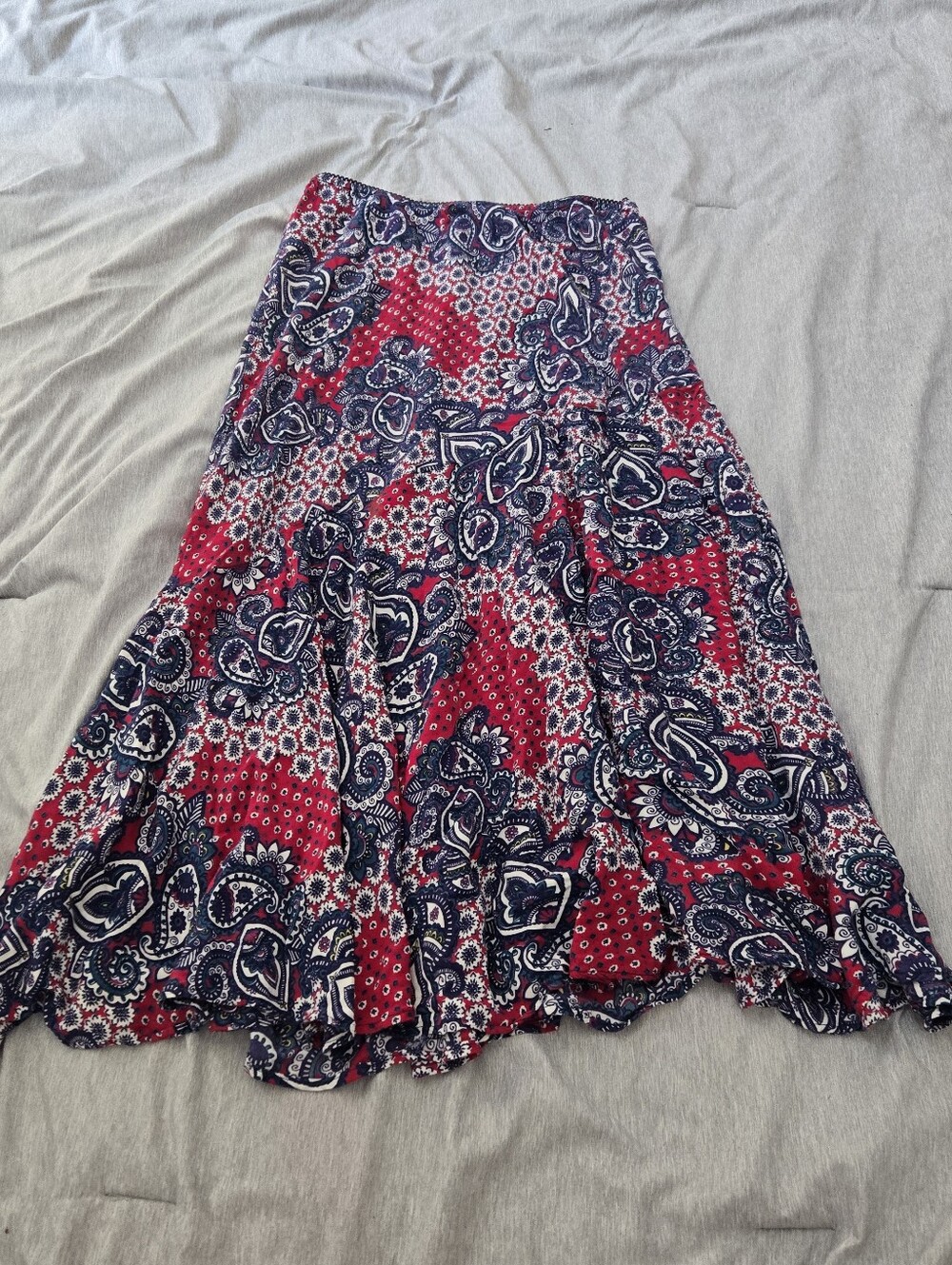 Lola P. Elastic Floral Paisley Print Maxi Skirt Blue Pink Purple Size Large